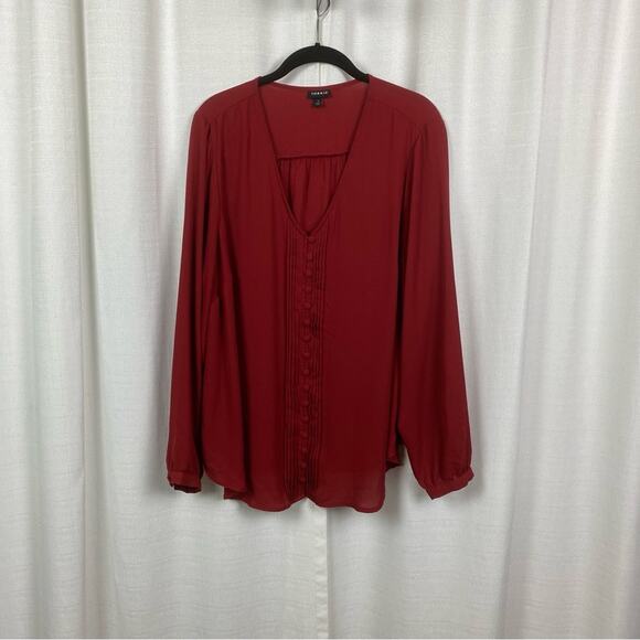 Torrid Burgundy Red Georgette Pintuck Button Front Blouse Sz.1 - Picture 5 of 13